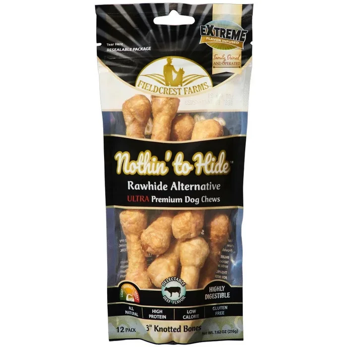 Fieldcrest Farms, Nothin’ To Hide Ultra Knotted Bone Dog Treat Beef, Beef, 3 Inches, 12 Pack