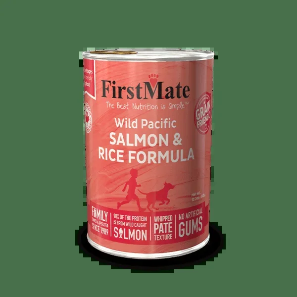 FirstMate Wild Pacific Salmon & Rice Wet Dog Food, Case of 12, 12.2-oz Cans