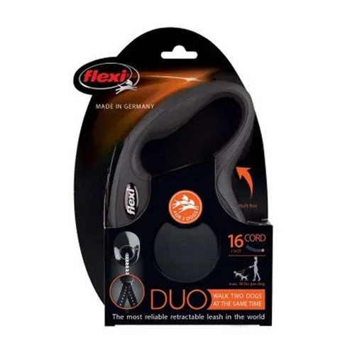 Flexi, Classic Duo Cord Dog Leash Black, 1 Count / 16 Feet (Medium, Up To 44 Lbs)