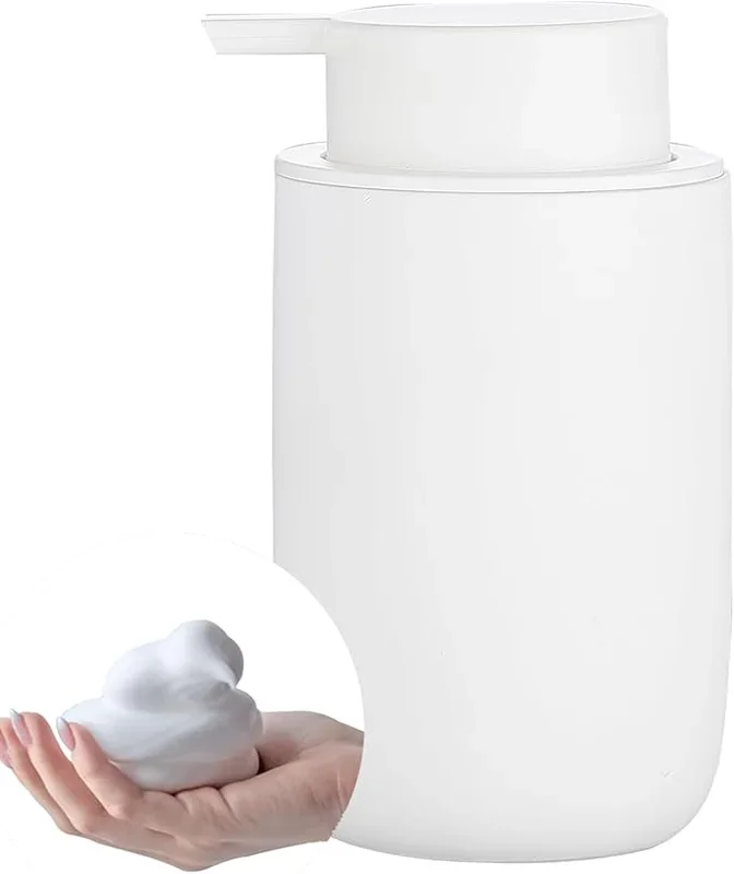 Foaming Soap Dispenser – White Ceramic Foam Dish Hand Soap Dispenser with Black Pump for Bathroom, Bathroom Dispenser Set for Modern Home Farmhouse Decor