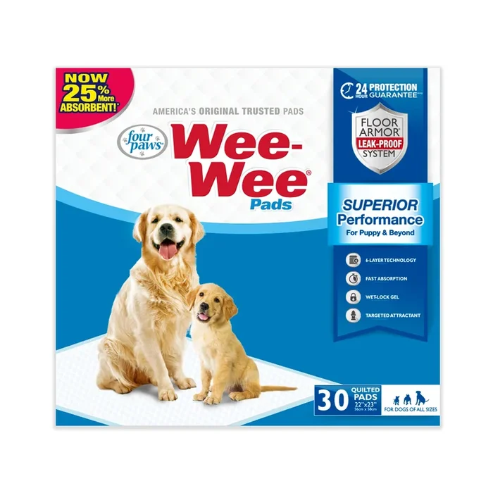 Four Paws Wee Wee Absorbent Pads for Dogs Standard – 30 Count