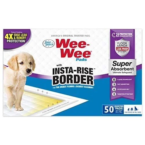 Four Paws Wee-Wee Insta-Rise Border Pad Dog Training Pads – 22 X 23 In – 50 Pack