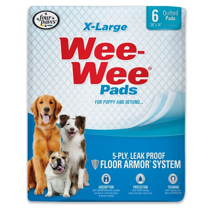 Four Paws Wee-Wee Superior Performance Dog Pads – Extra Large – 28″ x 34″ – 6 Count