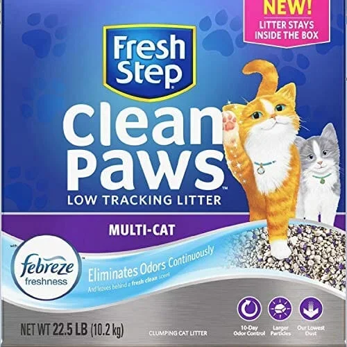 Fresh Step Clean Paws Multi-Cat Cat Litter with Febreze – 22.5 Lbs