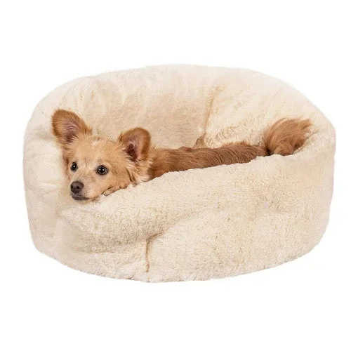 Fur Haven Pet Products, Fur Haven Pet Products Luxury Faux Fur Warming Cuddler Pet Bed, Cream, 1 Each / Small