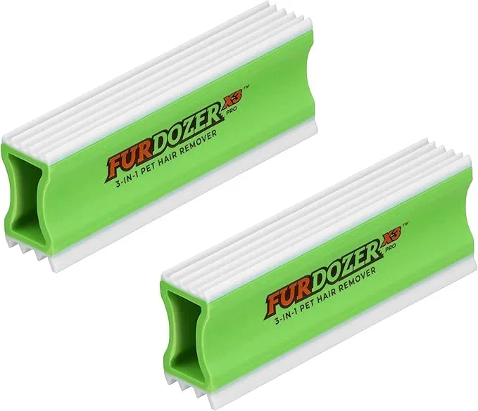 FurDozer Pet Hair Remover & Auto Detailing Tools – Cat & Dog Hair Remover for Carpets, Car Interiors, Couches, Bedding, & Pet Furniture (Green, (2 Pack) – X3 PRO)