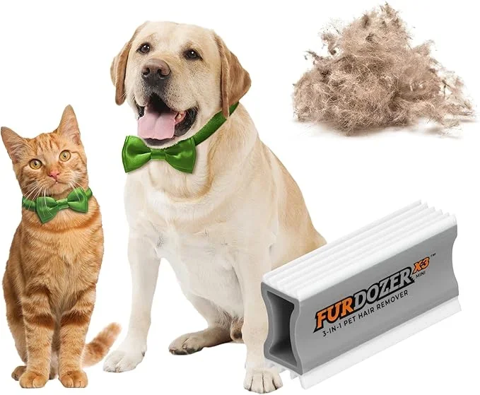 FurDozer Pet Hair Remover & Auto Detailing Tools – Cat & Dog Hair Remover for Carpets, Car Interiors, Couches, Bedding, & Pet Furniture (Gray, X3 MINI – 3.5″ Long)