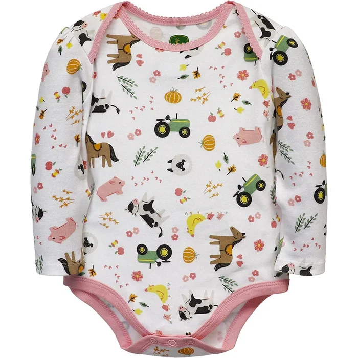 Girls’ Long-Sleeve Farm Animals Bodyshirt J2B602WN