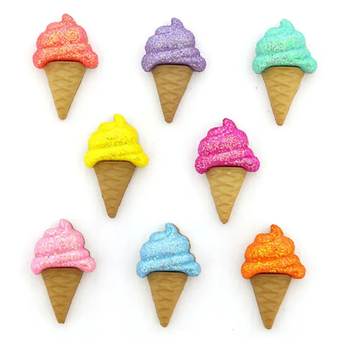 Glitter Ice Cream Cones Buttons 4816