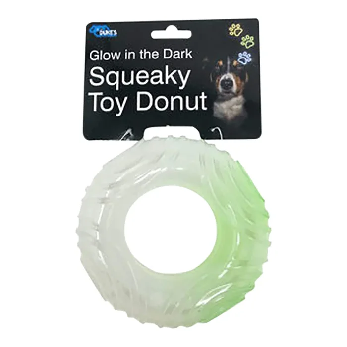 Glow in the Dark Squeaky Toy Donut, 5.5″D