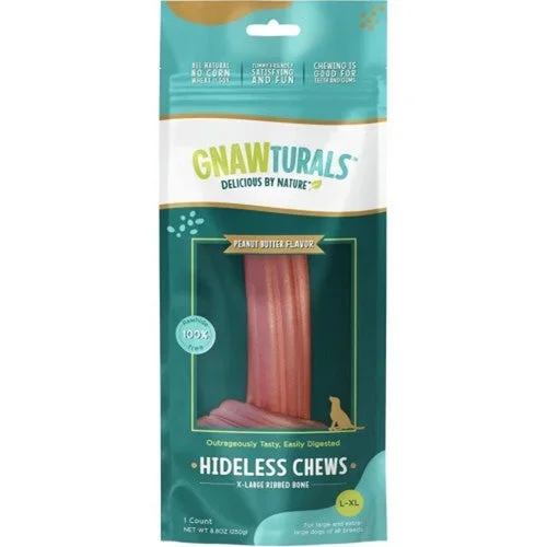 Gnawturals, Gnawturals Hideless Chews Ribbed Bone, XL,Peanut Butter