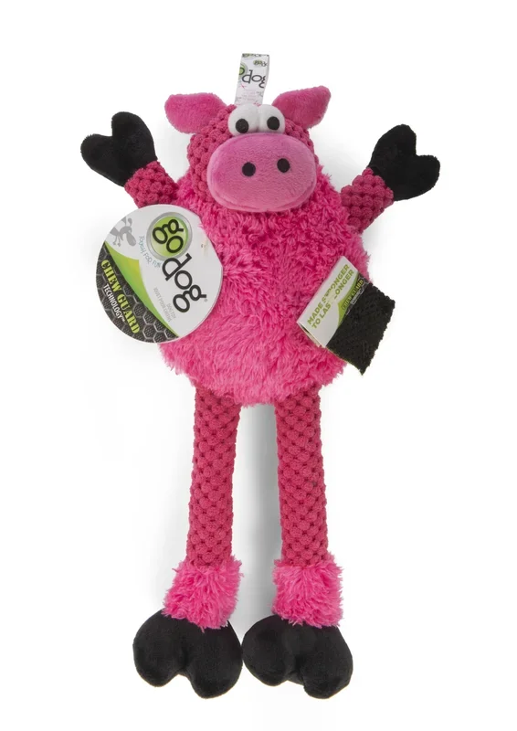 GoDog Checkers Skinny Pig Plush Dog Toy with Chew-Guard Tech – Pink – Small