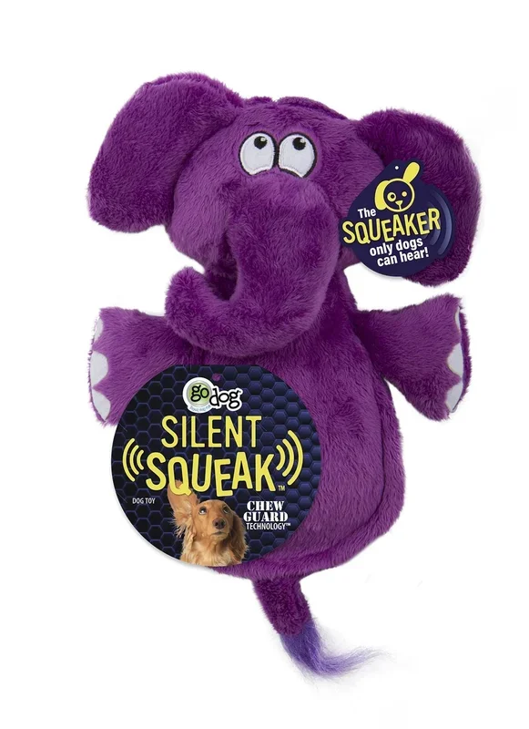 GoDog Hear Doggy Flattie Elephant Silent Squeak Dog Toy with Chew-Guard Tech
