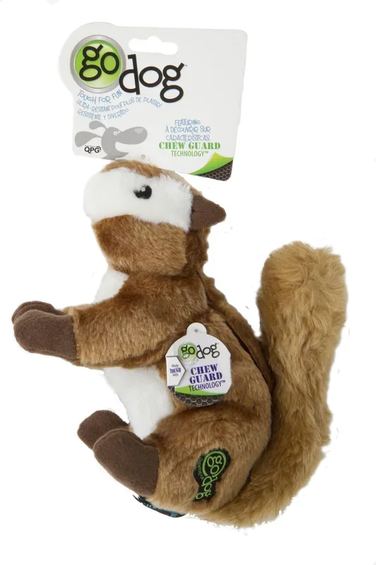 GoDog Wildlife Chipmunk Squeak and Plush Dog Toy with Chew-Guard Tech – Large