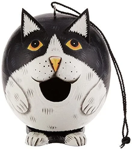 Gord-O Cat Bird House – Black/White – 7 X 5.5 X 5.5 In