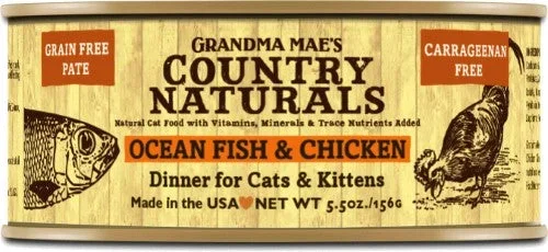 Grandma Mae’s Country Naturals Cat Pate Grain-Free Ocean Fish and Chicken – 5.5 Oz – Case of 24
