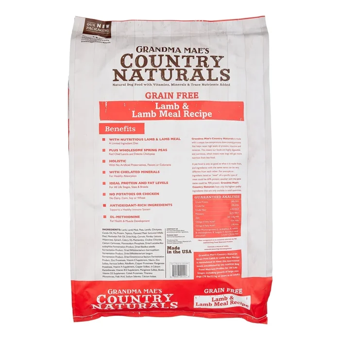 Grandma Mae’s Country Naturals Dog Limited Ingredient Diet Grain-Free Lamb – 25 lbs