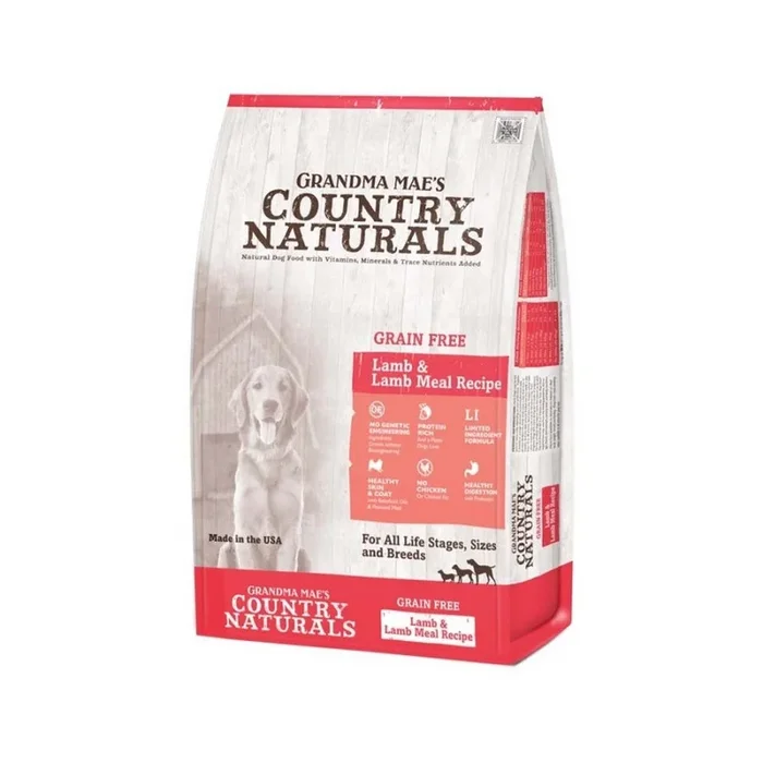 Grandma Mae’s Country Naturals, Grandma Mae’s Country Naturals Grain Free Dry Dog Food, Lamb & Lamb Meal, 4 Lbs