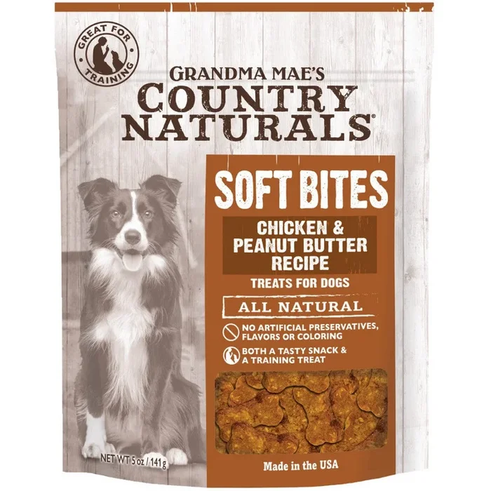 Grandma Mae’s Country Naturals, Grandma Mae’s Country Naturals Soft Bites Dog Treats, Chicken & Peanut Butter, 5 Ounces