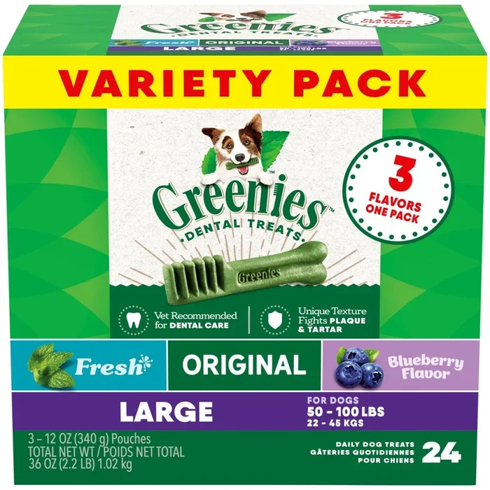 Greenies 3 Flavors Assorted Dental Dog Chews – Variety Pack – Large – 36 Oz