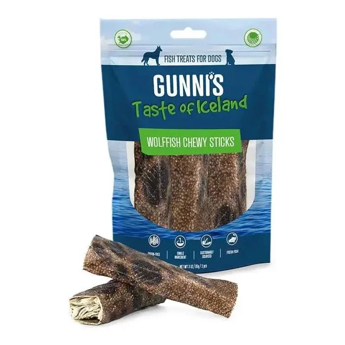 Gunni’s Taste of Iceland Omega Rich Wolffish Skin Chewy Sticks 3 Piece Dog Treats