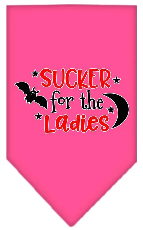Halloween Pet and Dog Bandana Screen Printed, “Sucker For The Ladies” Bright Pink Large