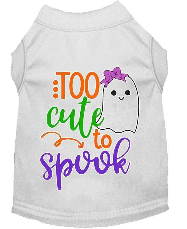 Halloween Pet Dog & Cat Shirt Screen Printed, “Too Cute To Spook – Girly Ghost” White MD (6-10 lbs.)