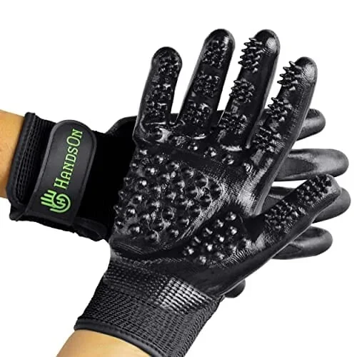 Hands On Pet Grooming & Bathing Gloves – Black – Large