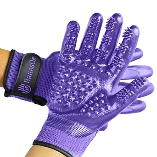 Hands On Pet Grooming & Bathing Gloves – Purple – Large