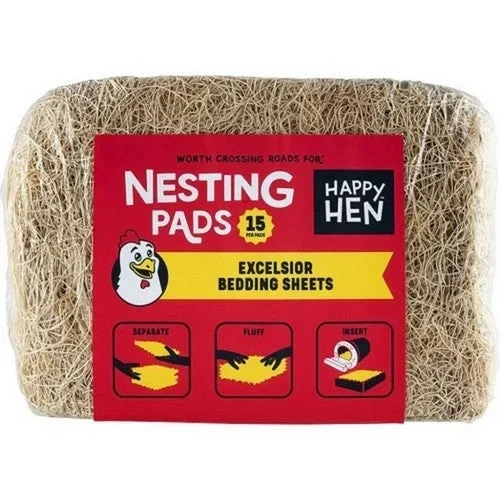 Happy Hen Treats, Happy Hen Excelsior Nest Box Bedding Pads, 9.5X12 IN-15 Count,BROWN