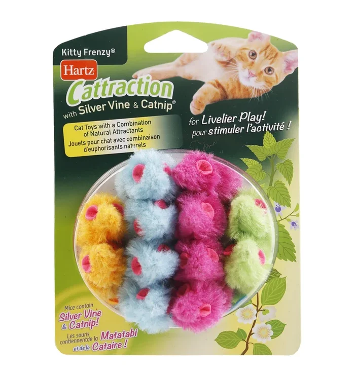 Hartz Mountain Cattraction Kitty Frenzy Silver Vine and Mice Catnip Cat Toy – 12 Pack