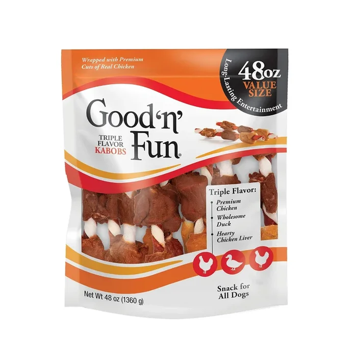 Healthy Hide Salix Good N’ Fun Triple Flavor Kabob Chicken Duck and Liver Natural Dog Chews – 6 Pack
