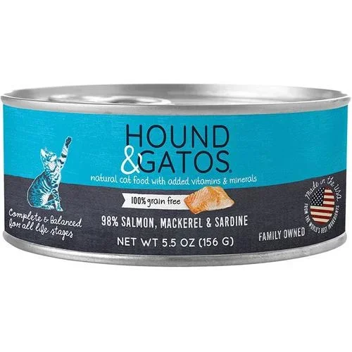 Hound and Gatos Grain-Free Salmon Makeral and Sardine Pate Canned Cat Food – 5.5 Oz – Case of 24