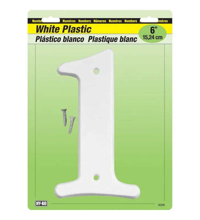 Hy-Ko 6 in. White Plastic Number 1 Mounting Screws 1 pc. (Pack of 5)