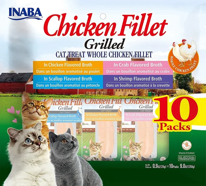 Inaba Chicken Fillet Grilled Variety Pack Cat Treats – Assorted – .9 Oz – 10 Pack