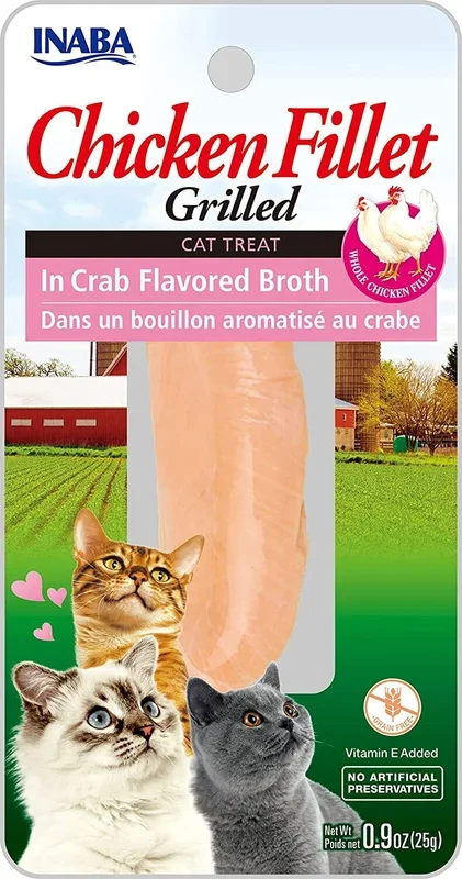 Inaba Chicken Fillet Grilled with Flavored Broth Cat Treats – Crab – .9 Oz – 6 Pack