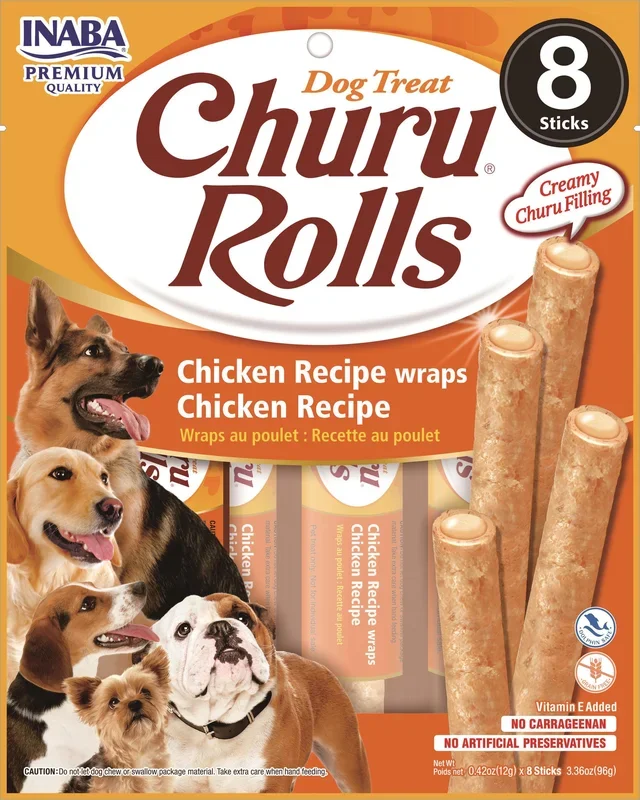 Inaba Churu Chicken and Cheese Wrapped Rolls Soft and Chewy Dog Treats – 4.2 Oz – Case of 6