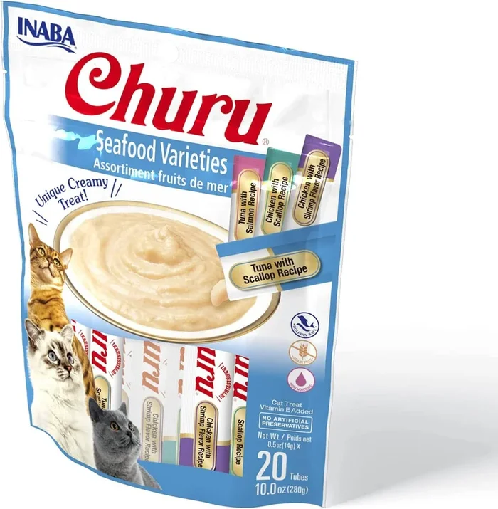 Inaba Churu Puree Cat Treats Variety Pack Cat Treats – Seafood – .5 Oz – 20 Pack