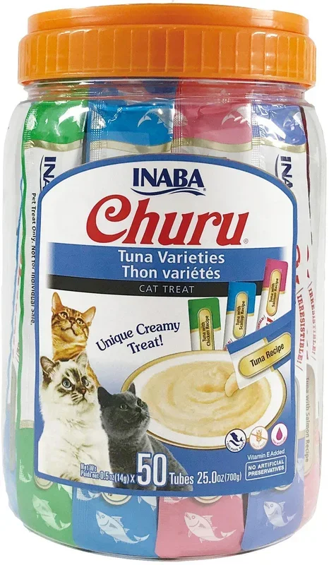 Inaba Churu Puree Cat Treats Variety Pack Cat Treats – Tuna – .5 Oz – 50 Pack