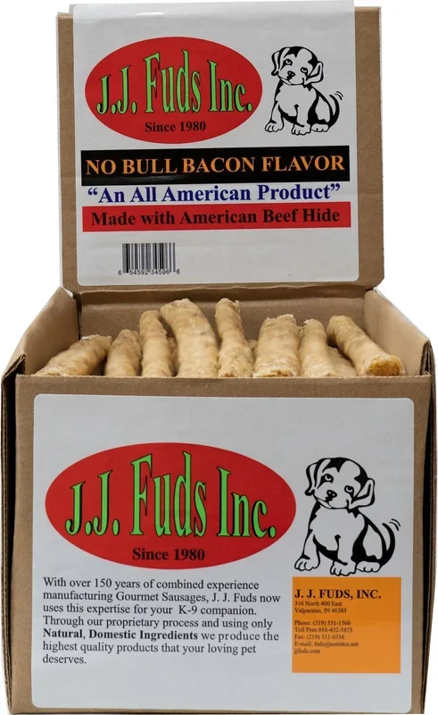 J.J. Fuds No Bull Display Natural Dog Chews – Bacon – 12 In – 60 Count