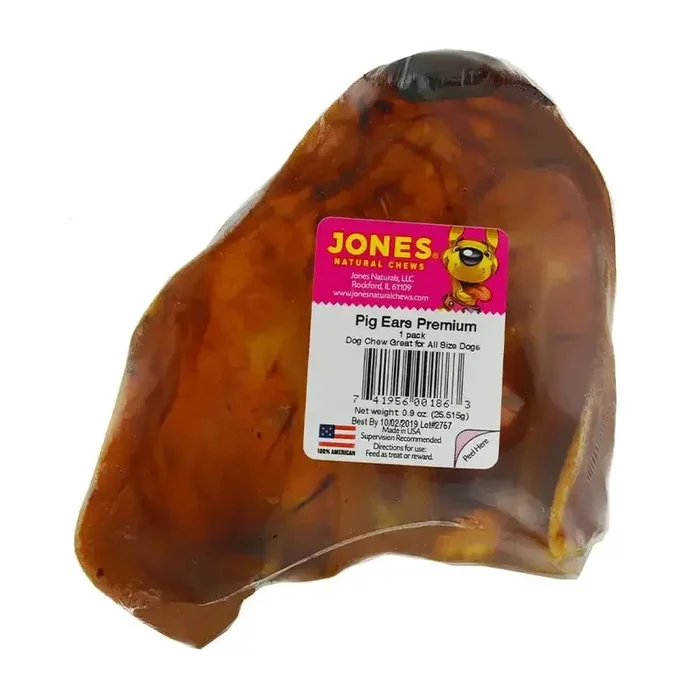Jones Natural Chews Premium Pig Ears Jumbo Dog Chews 20ct Bulk