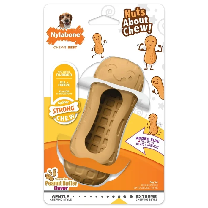 Juguete para perros rellenable y masticable fuerte con sabor a mantequilla de maní, tamaño mediano/lobo, hasta 35 lb.