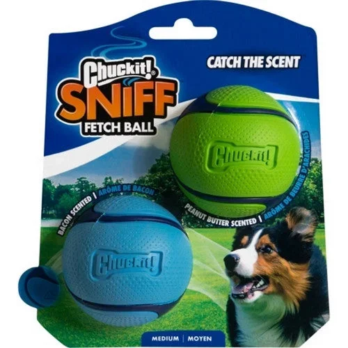 JW, Chuckit! Sniff Fetch Ball, Medium/ 2 Pack,Peanut Butter/Bacon