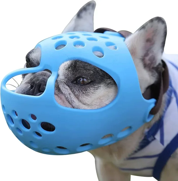 Jyhy Short Snout Dog Muzzles,Soft Silicone Adjustable Breathable Bulldog Muzzle For Biting Chewing Barking Training,Ideal For Flat-Faced Dogs (Medium/13-15′(Pack Of 1), Blue)