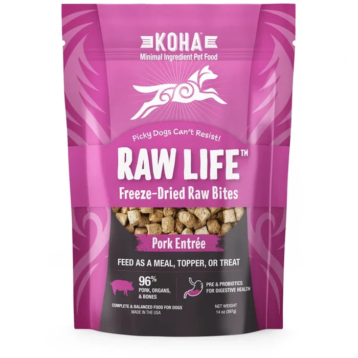 Koha Grain-Free Raw Freeze-Dried Dog Treats Bites Pork – 14 Oz
