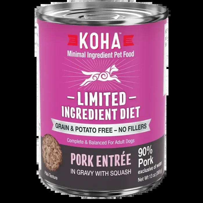 KOHA Limited Ingredient Diet Pork Entrée Wet Dog Food 13oz Cans Case of 12