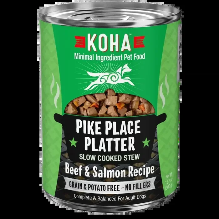 KOHA Pike Place Platter Slow Cooked Stew Beef & Salmon Recipe for Dogs 12.7oz Cans Case of 12