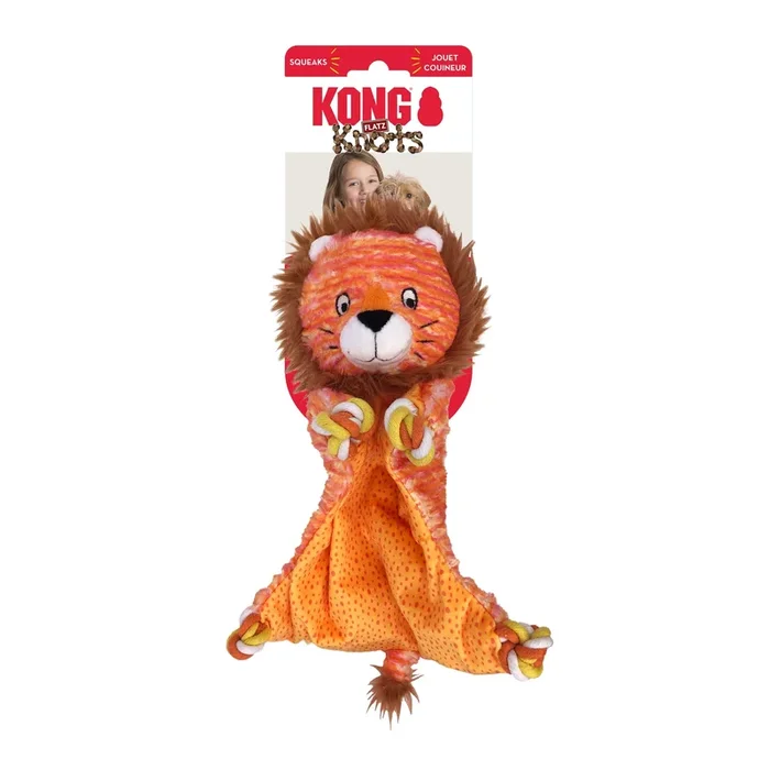 Kong Floppy Knotz Flatz Lion Internal Knotted Squeak Dog Toy – Yellow – Small/Medium