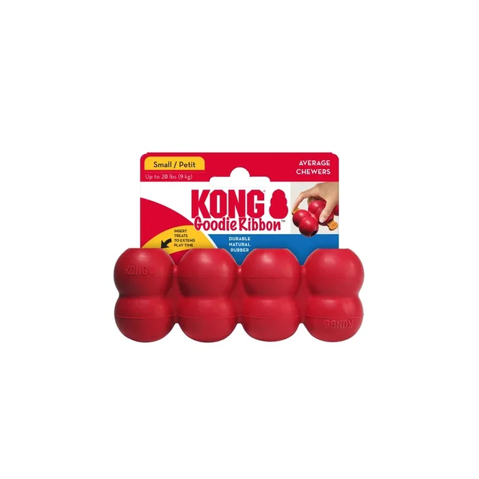 Kong Goodie Ribbon Multi-Chamber Treat Dispensing Rubber Dog Toy – Small