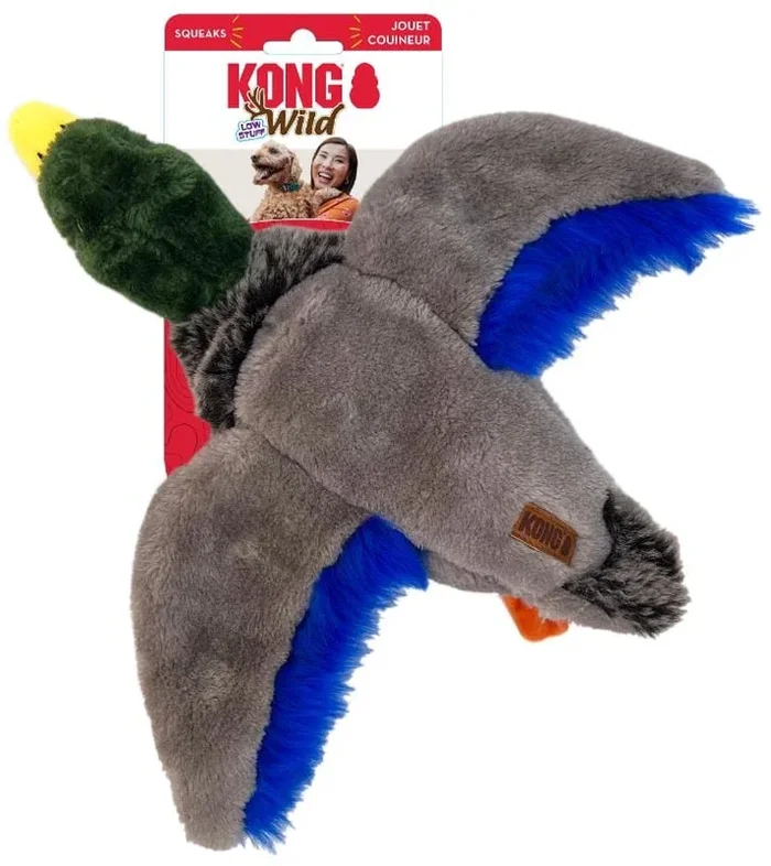 Kong Wild Duck Low-Stuffing Squeak and Soft Plush Dog Toy – Gray – Medium